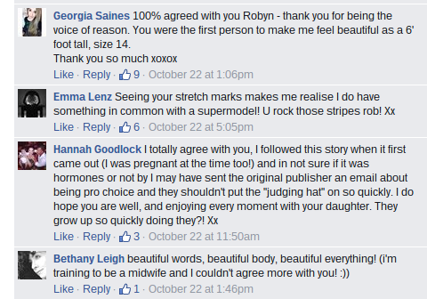 These people respond to Robyn Lawley's post on stretch marks.